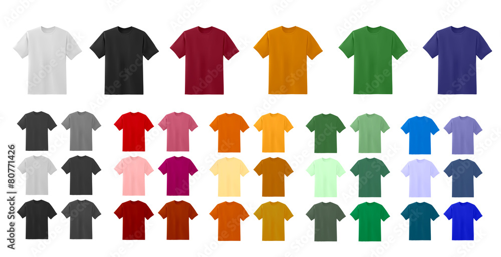 Big t-shirt templates collection of different colors - obrazy, fototapety, plakaty 