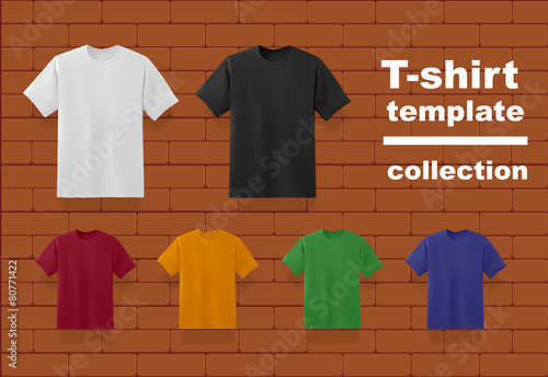 T-shirt template collection on orange brick wall