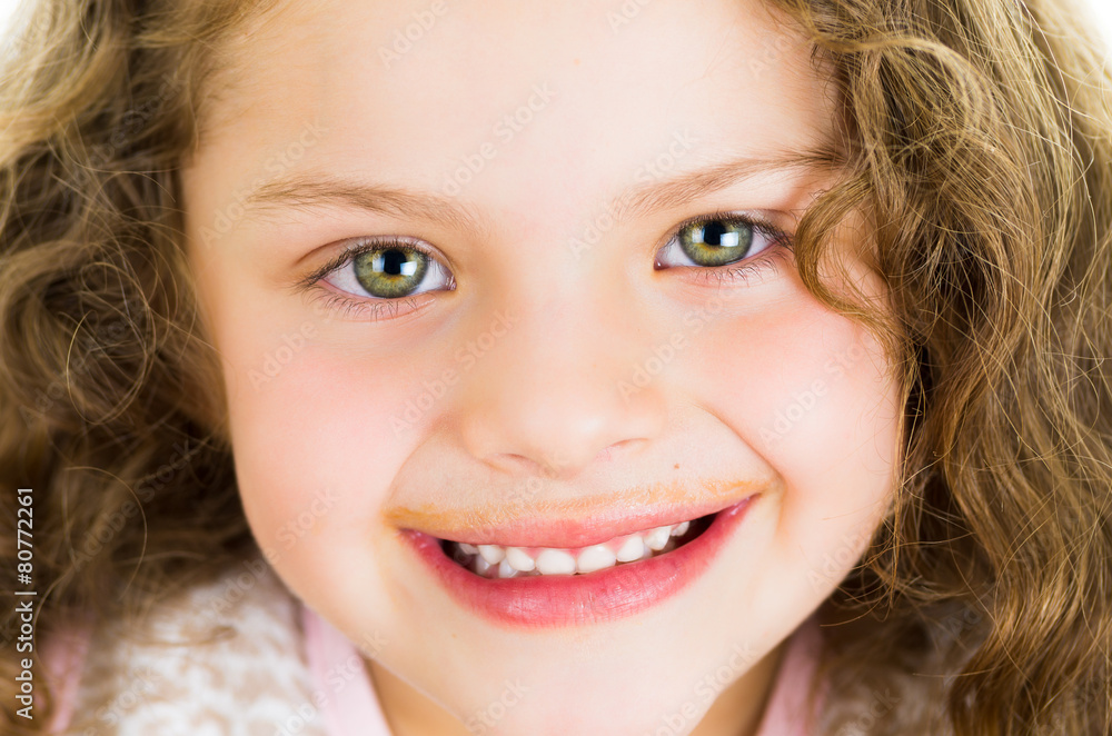 Cute little preschooler girl with chocolate milk mustache Cute little preschooler girl with chocolate milk mustache