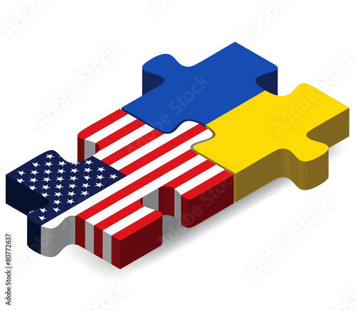 USA and Ukraine Flags in puzzle