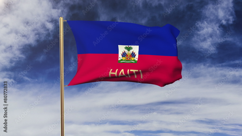 Haiti flag with title waving in the wind. Looping sun rises Haiti flag with title waving in the wind. Looping sun rises