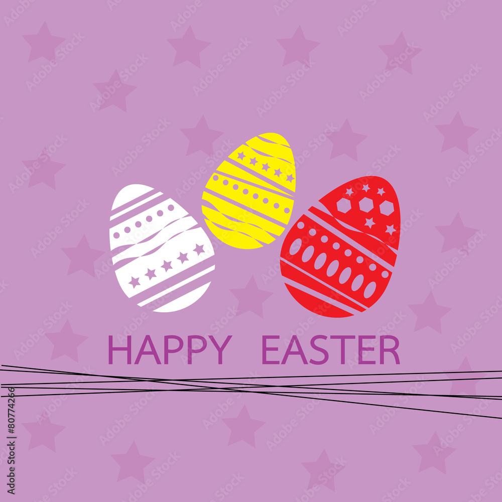 card with easter eggs and star background purple vector
