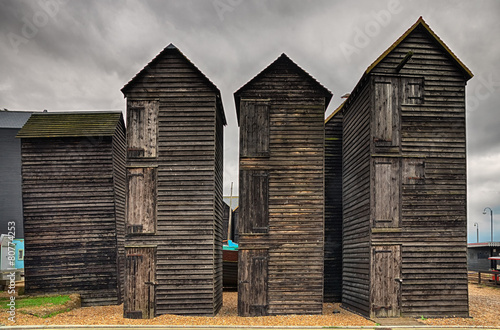 Tall wooden fishing huts photo