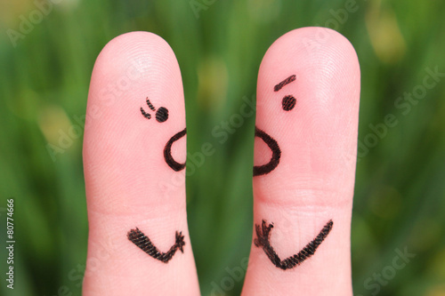 Finger art of a couple during quarrel.