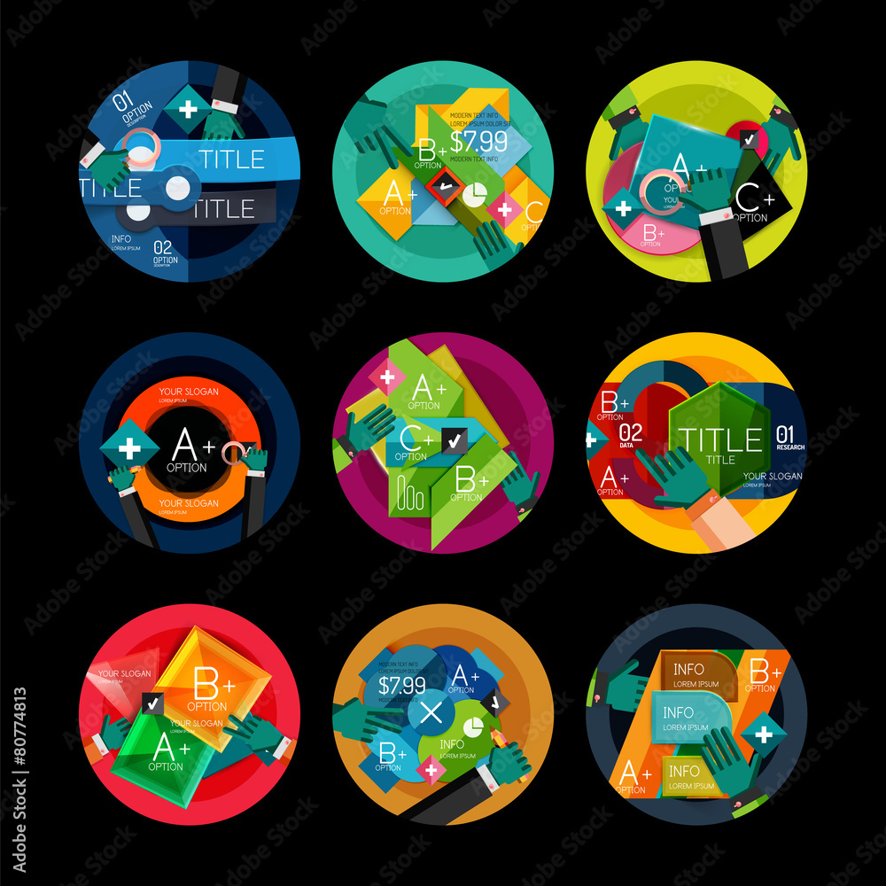 Set of flat design circle option infographics concepts Set of flat design circle option infographics concepts