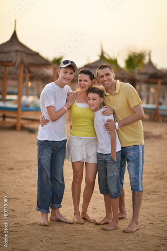 Family at tropical resort.