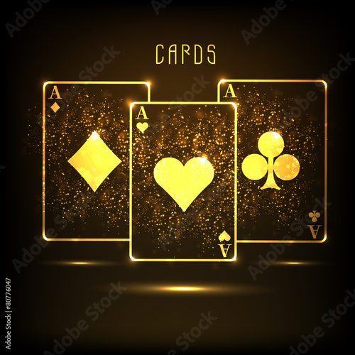 Golden ace playing card for casino on shiny brown background.