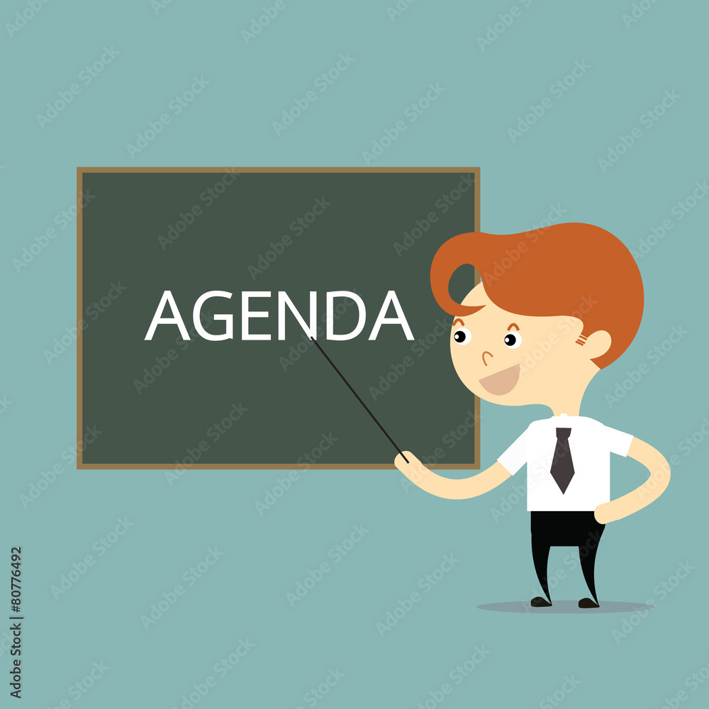 businessman teach with word agenda on blackboard vector businessman teach with word agenda on blackboard vector