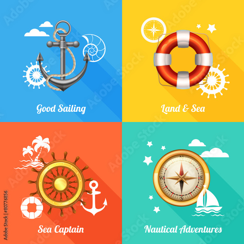 Nautical design concept 4 flat icons