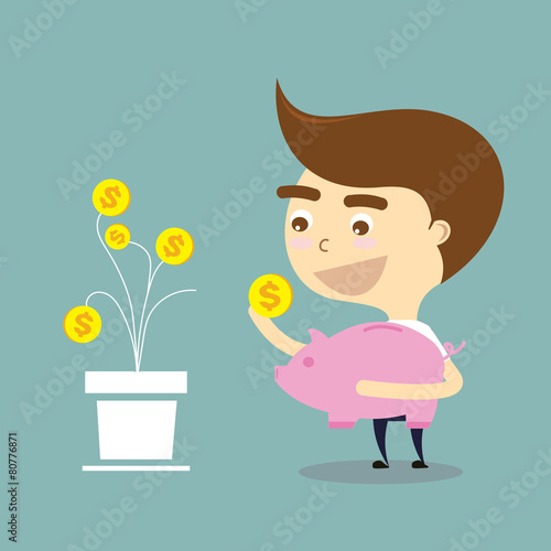 businessman pick money with dollar sign to piggy bank vector