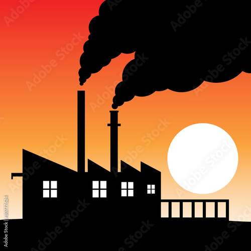 Factory silhouette air pollution