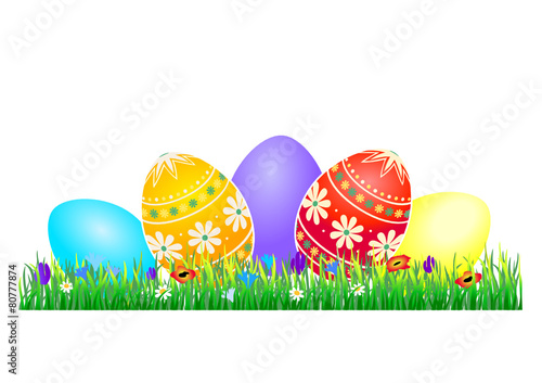 Colorful easter eggs in grass