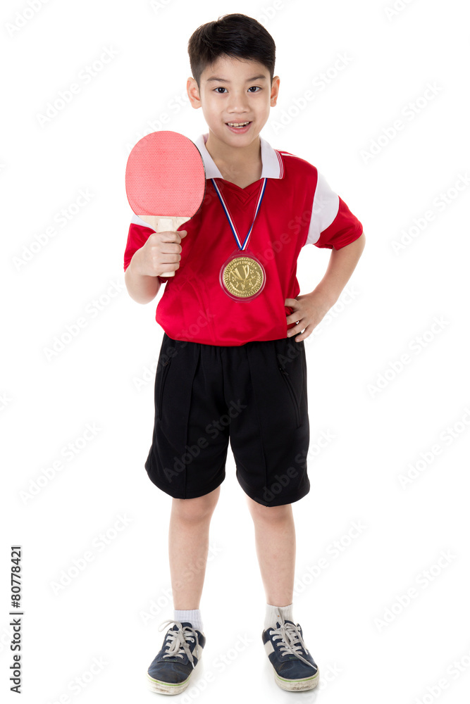 Portrait of Happy asian boy play table tennis Portrait of Happy asian boy play table tennis