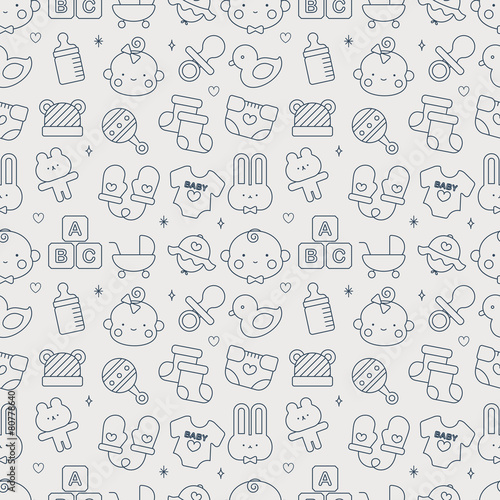 Baby line icon pattern set