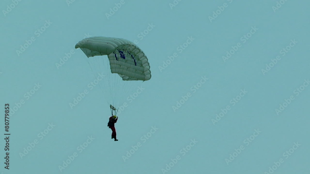 One Parachutist Landing And Hiding In Green Trees One Parachutist Landing And Hiding In Green Trees