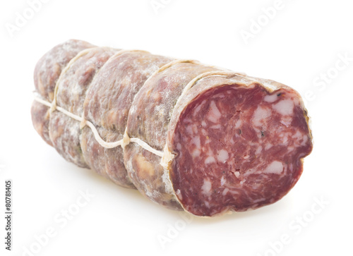 Salami sliced isolated on white, clipping path included