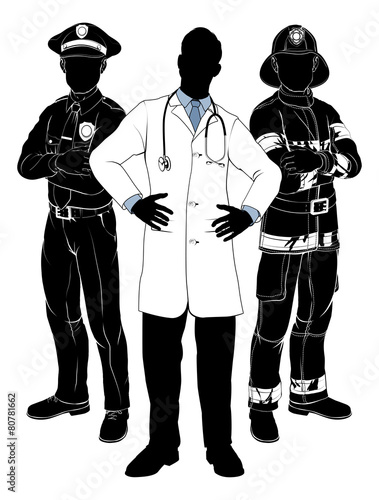 Emergency services team silhouettes
