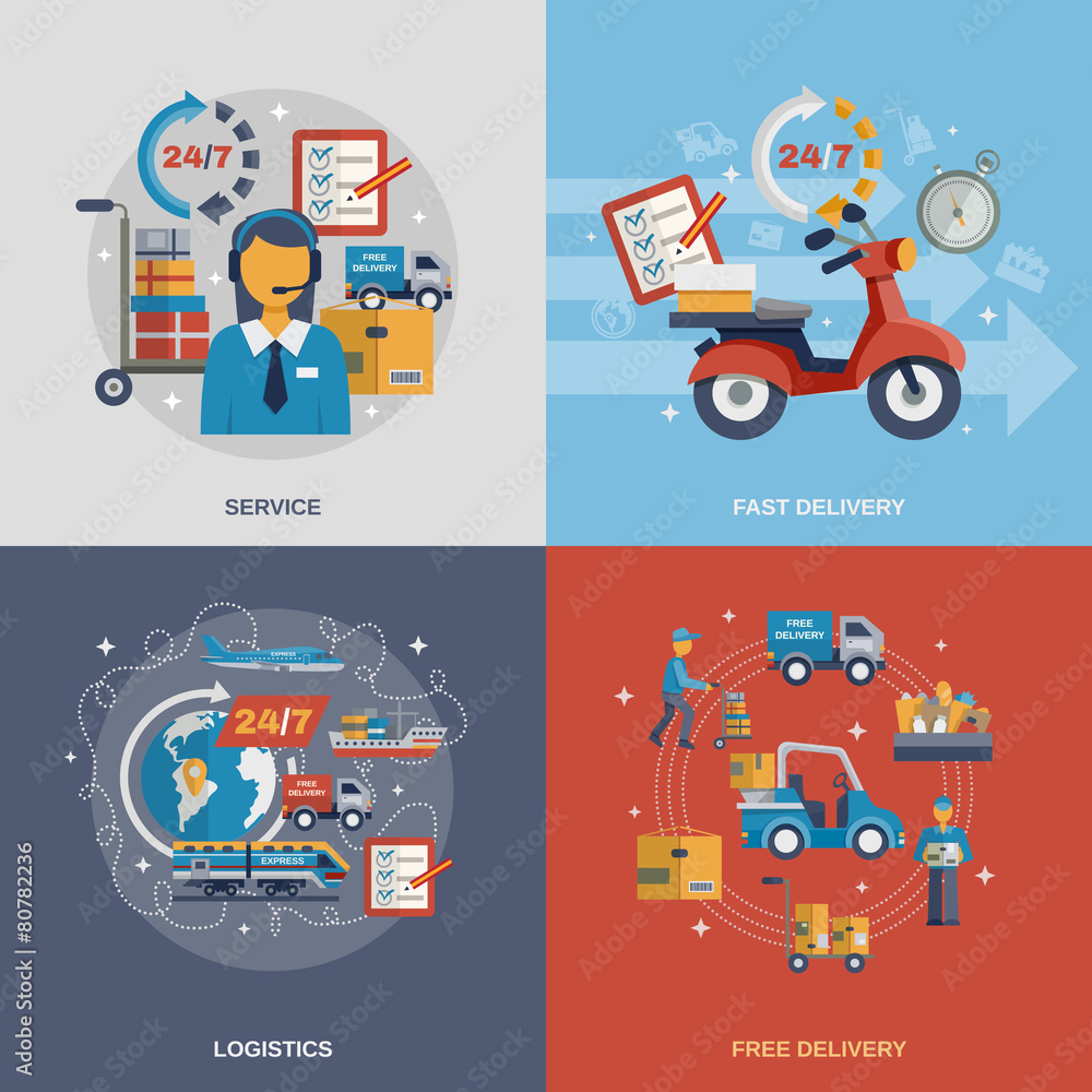 Naklejka premium Delivery Flat Set
