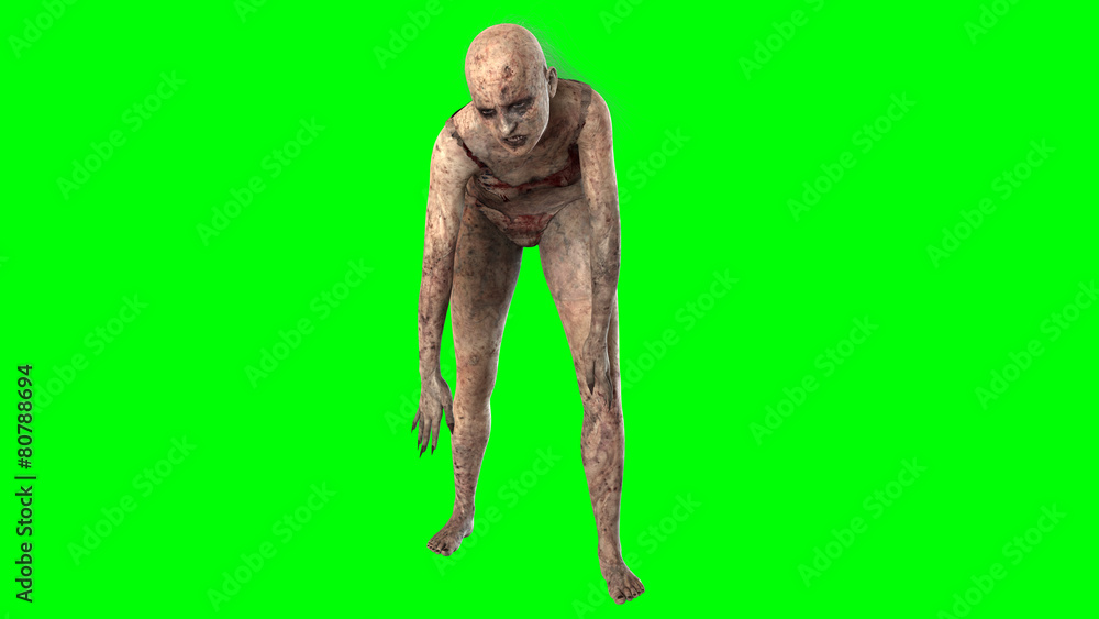 Walking dead zombie woman isolated on green screen Walking dead zombie woman isolated on green screen