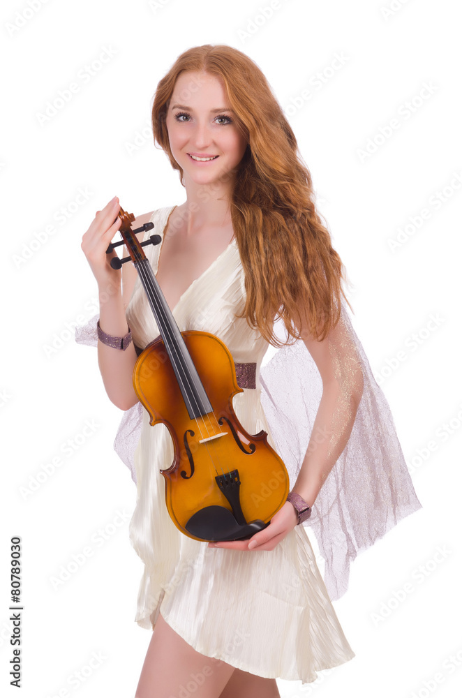 Ancient goddess with violin isolated on white Ancient goddess with violin isolated on white