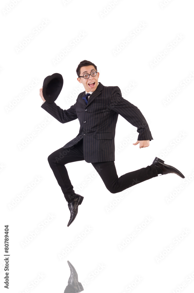 Funny gentleman in striped suit isolated on white Funny gentleman in striped suit isolated on white