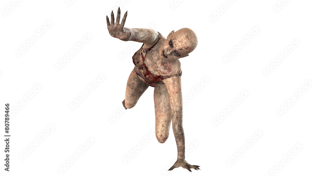 Walking dead zombie woman isolated on white background