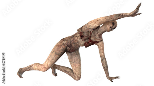 Walking dead zombie woman seperated on white background