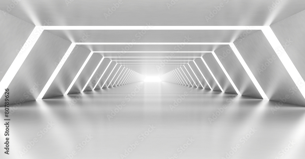 Fototapeta premium Abstrakt iluminujący pusty biały korytarza wnętrze