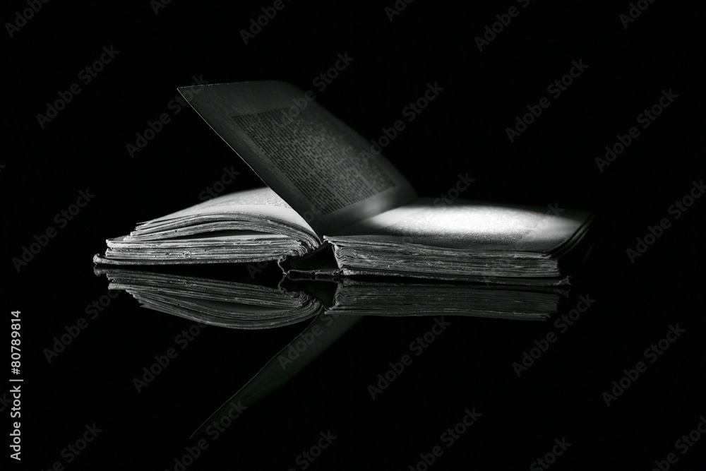 custom made wallpaper toronto digitalHigh contrast b&w old book on black reflective surface