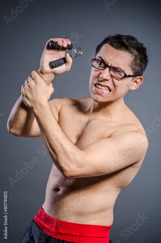 Young man trains isolated on white photo