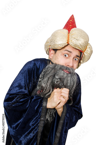 Funny wise wizard isolated on the white