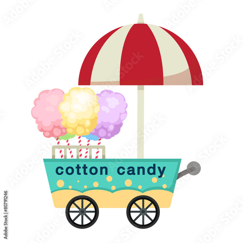 cart stall and cotton candy vector