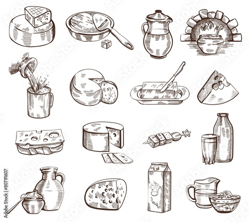 Milk products vector set