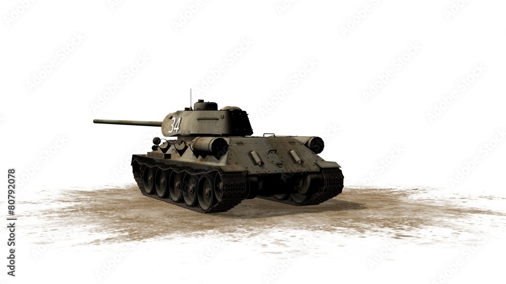 T34 russian Battle Tank seperated on white background