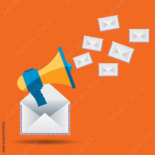 Megaphone and letter envelopes, communication by email marketing