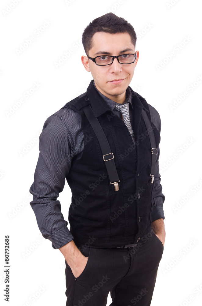 Fototapeta premium A young man wearing suit isolated on white