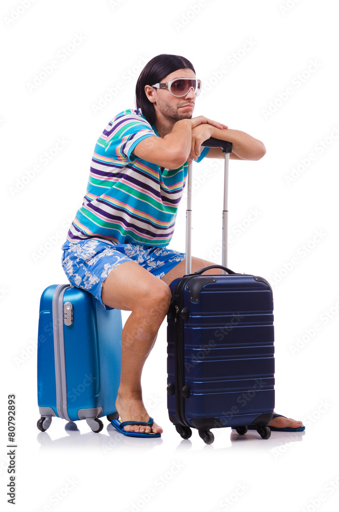 Tourist with bags isolated on white Tourist with bags isolated on white