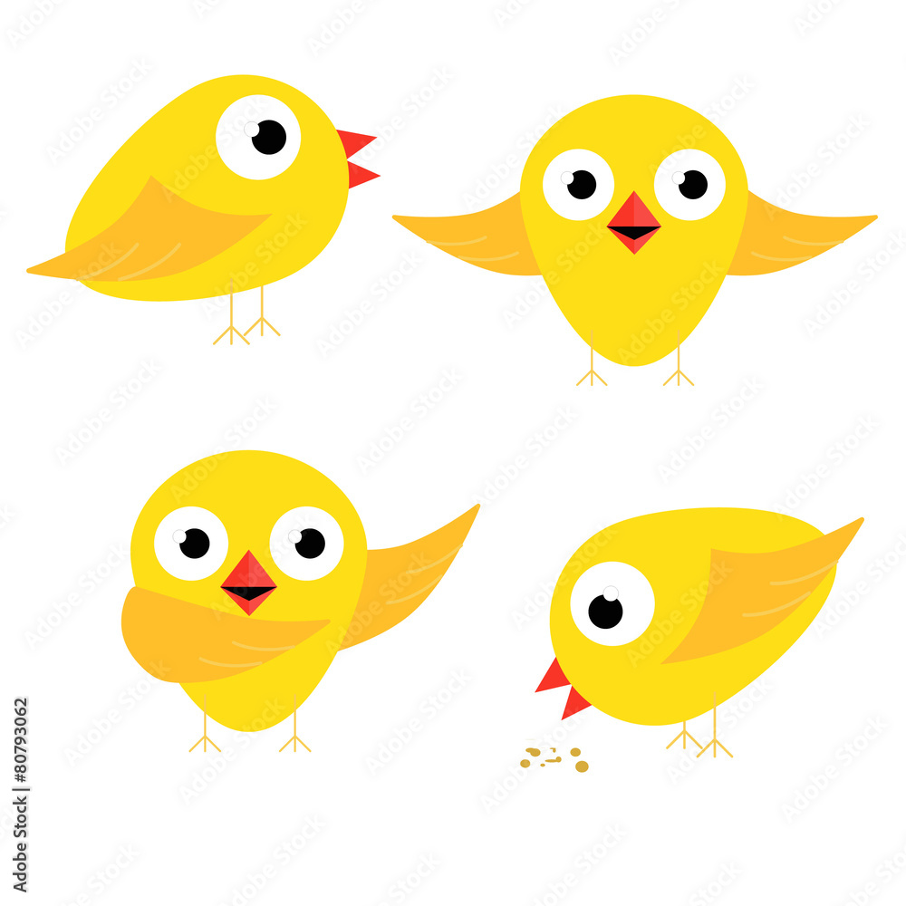 Happy yellow chicken singing bow and eat
