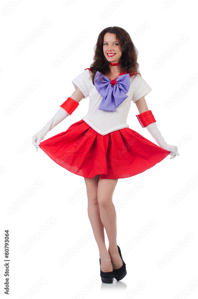 Female model wearing red dress isolated on white Female model wearing red dress isolated on white