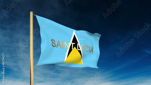 Saint Lucia flag slider style with title. Waving in the wind photo