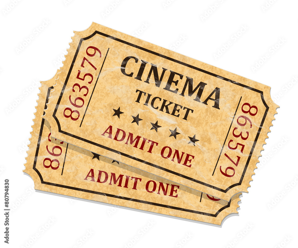 Retro cinema tickets on white background, vector - obrazy, fototapety, plakaty 