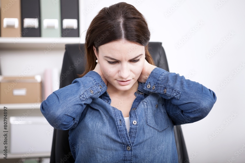 Close up Tired Office Woman Holding her Neck Close up Tired Office Woman Holding her Neck