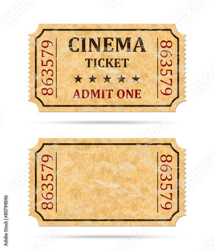 Retro cinema ticket and empty ticket