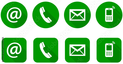 Set of web green flat icons, two variants - Contact Us