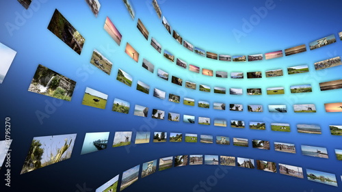 Video wall with different touristc clips, rotating. Loop-able photo