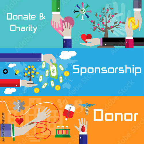 Flat style charity, sponsorship and donor banners