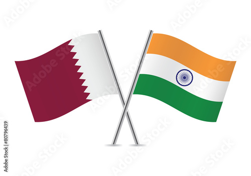 Indian and Qatar flags. Vector illustration.