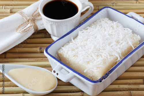 Sweet couscous (tapioca) pudding (cuscuz doce) with coconut, cup