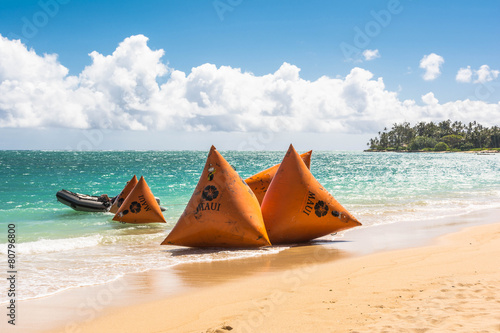 Buoys on the beach in Maui, Hawaii