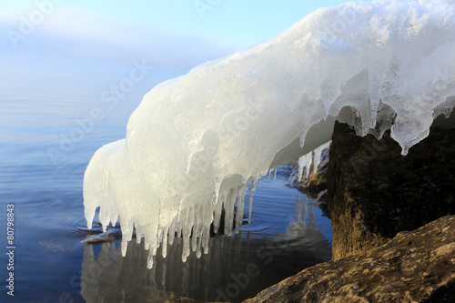 ice on the rocky riverbank